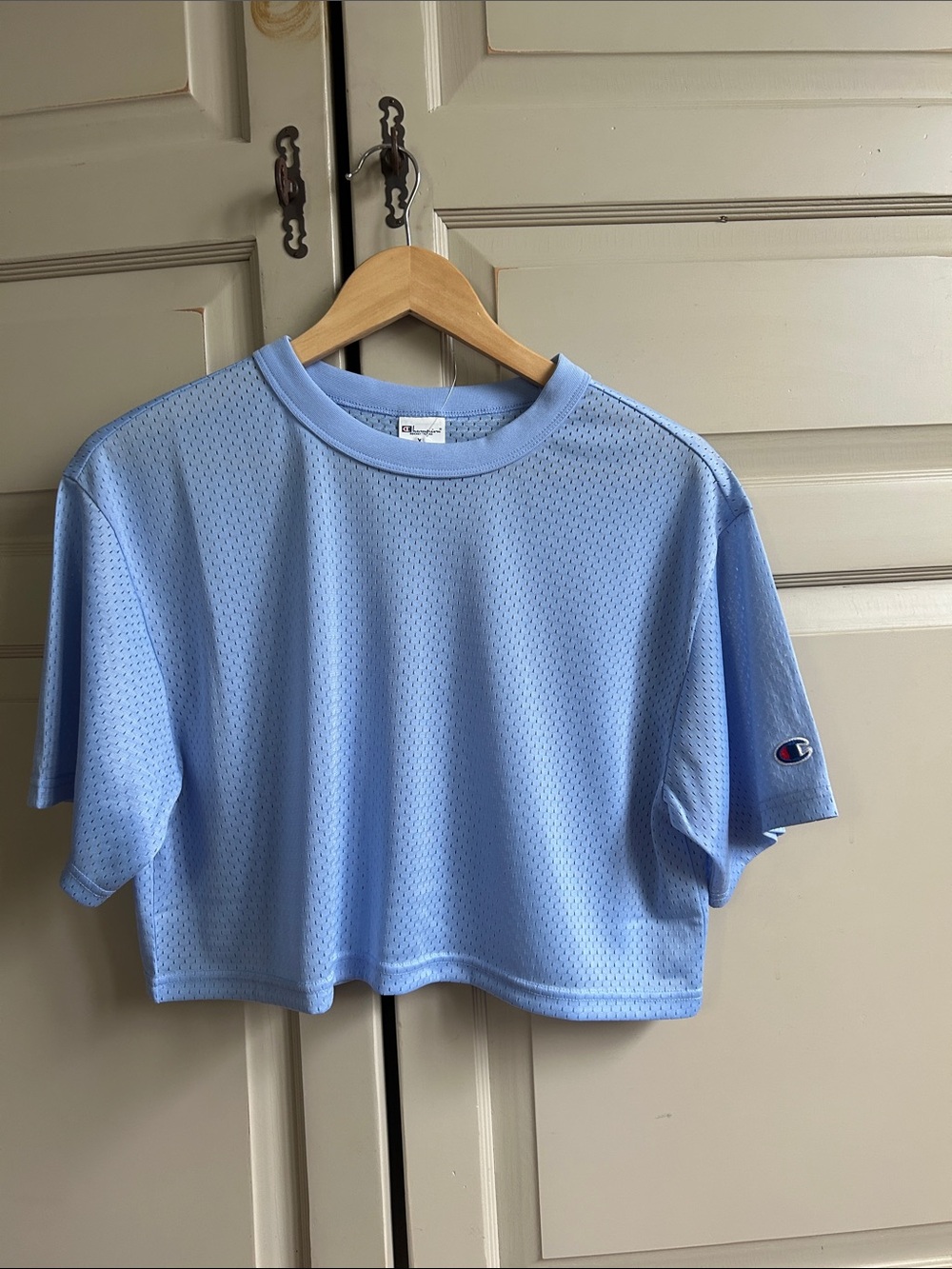 Champion Light Blue slightly Cropped Mesh Tee NWOT
